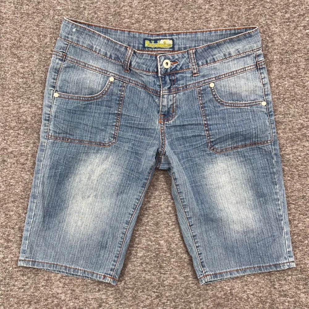 Peace Love‎ Happiness Womens Denim Bermuda Shorts Medium Wash Y2K Size 9/10